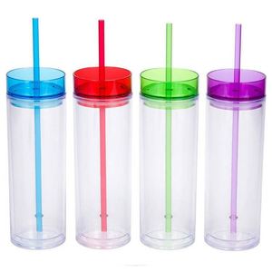 Eco-Friendly BPA Free 16oz Acrylic Double Wall Insulated Tumbler with Lid <b>Straw</b> for Cold <b>Drink</b> Iced Tea - Product Image 5