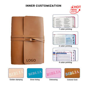 Ventas del fabricante Servicio de impresión de libros Logotipo personalizado Encuadernación elástica Cubierta de cuero real suave Impresión de papel bíblico - Product Image 5