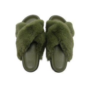 Della signora di inverno della pelliccia del faux croce superiore scivolo sandalo con il supporto all'arco plantare e tacco anatomico coppettazione suola personalizzato caldo pantofole a casa - Product Image 2