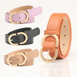 Prêt Stock bref PU ceinture couleur unie alliage ceinture réglable femme en cuir ceinture pour femmes accessoires de mode