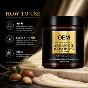 Fournisseur en gros d'usine chinoise, masque capillaire à l'huile d'argan personnalisé avec vitamine B5, masque capillaire nourrissant pour tous types de cheveux - Product Image 6