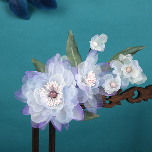 Nuevo tocado Hanfu de diseño original hecho a mano en estilo chino tradicional, pinza para el cabello con flor de epiphyllum morado y tallo suave de gasa. - Product Image 4