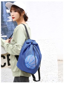 Unisex <b>Black</b> Mesh Drawstring <b>Backpack</b> With Basketball Design Breathable Gym Bag Shoulder Strap Closure - Product Image 6