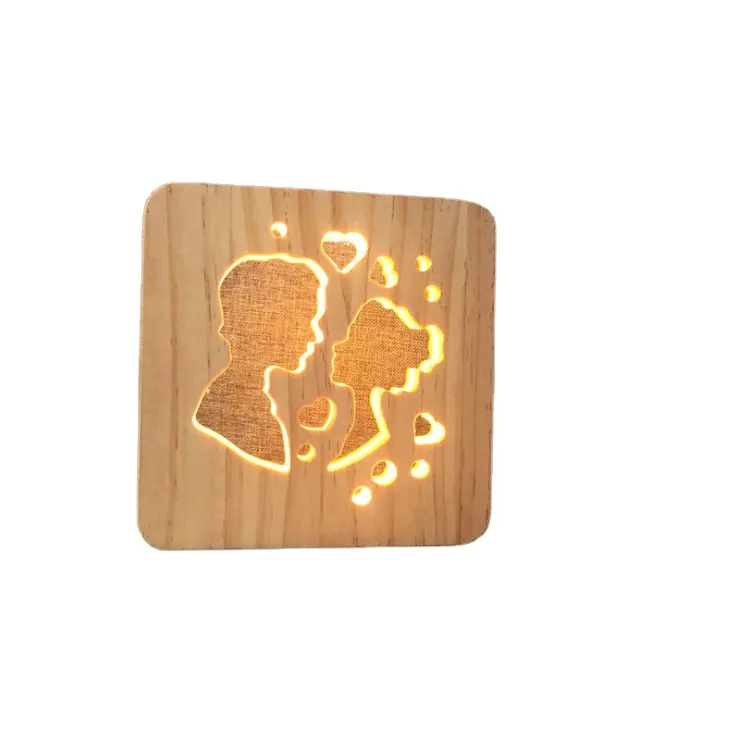 С рисунком собачки и котика лапой принт lover дизайн деревянного каркаса ночные светильники 3D Иллюзия светодиодный деревянная настольная лампа для спальни украшение хороший подарок