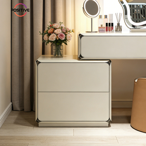 Coiffeuse minimaliste moderne crème tout-en-un avec table de maquillage et coffre de rangement pour chambre à coucher - Product Image 4