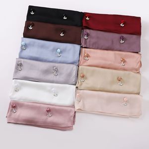 Bulle Satin Mousseline De Soie Main-Bâton Fleur Perle Bouton Écharpe De <span class=keywords><strong>Marin</strong></span> Femmes Musulmanes Hijabs Malais Musulman Hijabs pour Femmes 175*70cm - Product Image 6