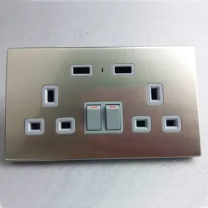 Stainless steel UK USB Socket with Control button, Double UK plug and Double USB socket