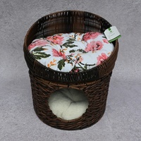 Lit pour chat en rotin PE tressé à la main, Nid pour animaux de compagnie artisanal en osier, Robuste, Facile à nettoyer, Respirant, Écologique, Mignon, Confortable, Pour intérieur, Motif feuille