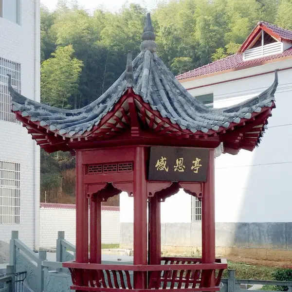 Pabellón de jardín de gazebo de estilo chino con teja de arcilla gris antigua