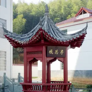 中式凉亭花园凉亭，旧粘土灰色屋顶瓦