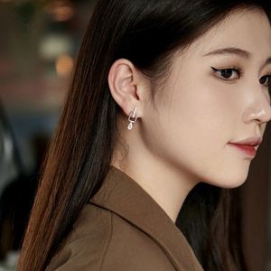 Dylam Trending 925 Sterling <b>Silver</b> Teardrop Dangle Post Diamond Square <b>Huggie</b> Baguette 5A Cubic Zircon Stud Earrings - Product Image 3