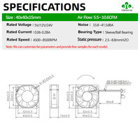 4015 40*40*15mm DC 5V 12V 24V Rpm tinggi Cfm lengan Bersepeda bantalan kipas angin aksial kipas pendingin industri