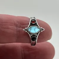ZhuQian Grosir Cincin Gaya Etnik Pirus Biru Marquise untuk Wanita Perhiasan Klasik Warna Perak Samping Zirkon Bulat Bohemian