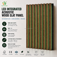 Panneau mural acoustique intégré à LED vert, panneau décoratif en bois à lattes, panneau absorbant le son pour hôtel, studio, bureau