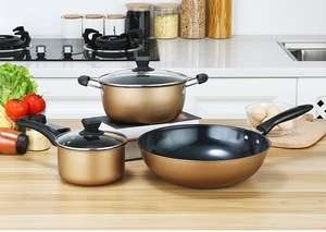Karbon çelik kalınlaşmış altın lüks yapışmaz TENCERE SETİ 16cm süt pişirme kabı + 22cm çorba tenceresi + 32cm kızartma tavası pişirme - Product Image 3