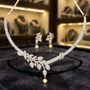 Conjunto de Collar y Pendientes de Aleación con Circonitas Doradas para Mujer - Regalo para Boda, Compromiso o Fiesta - 53953 - Product Image 3