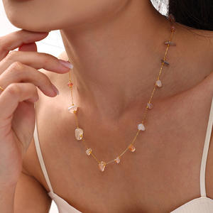 Collar Irregular con abalorio de <span class=keywords><strong>Chip</strong></span> Natural, cadena de acero inoxidable chapada en oro de 18 quilates, joyería de color caramelo para mujer - Product Image 1