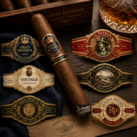 Étiquettes adhésives pour anneaux de cigares les plus populaires, de haute qualité, avec estampage à chaud doré et impression en relief sur papier, pour bandes de cigares