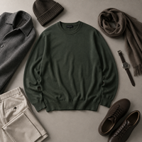 Pull tricoté épais pour homme, coupe ample, col rond, en coton biologique, style décontracté, côtelé