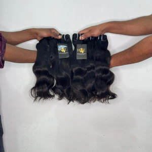 Paquete de cabello humano natural virgen indio de templo, extensiones de cabello virgen brasileño natural con ondas corporales y cutícula alineada para tejer. - Product Image 2