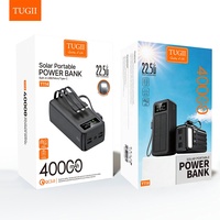 Banque d'alimentation solaire TUGII 40000mAh, chargeur portable d'extérieur avec 4 câbles, charge rapide 22,5W USB C, powerbank de camping