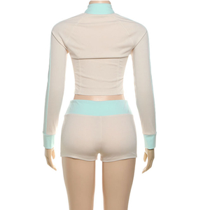 G00744C 2025 autunno sportivo <span class=keywords><strong>da</strong></span> <span class=keywords><strong>donna</strong></span> 2 pezzi Casual con ricamo a lettere a maniche lunghe + pantaloncini <span class=keywords><strong>da</strong></span> ginnastica abbinati - Product Image 4