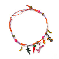 Collier en corde tressée à la main style européen et américain pour femme, avec pendentifs léopard, crocodile, canard et perles en plastique, délicat