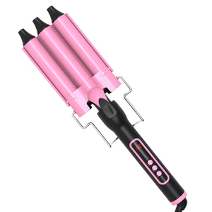 Rizador de varita de hierro de 3 barriles, rizador de pelo de <span class=keywords><strong>sirena</strong></span> con temperatura ajustable, ondulador de cabello rosa - Product Image 1