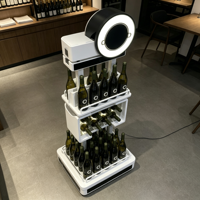 Présentoir à vin intelligent multi-niveaux avec panneau supérieur circulaire et éclairage LED pour équipement de présentation en boutique