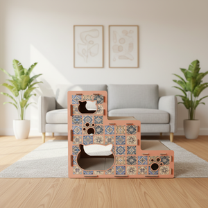 Puzzle a gradini per gatti di alta qualità: Scala in cartone a tre strati con pannelli grattabili su ogni gradino - Product Image 1