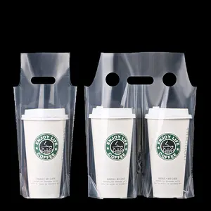 Recycled Custom Single And Double Cup Disposable Milk Tea Packaging Bag Takeaway Beverage Thickened Portable Plastic Bag