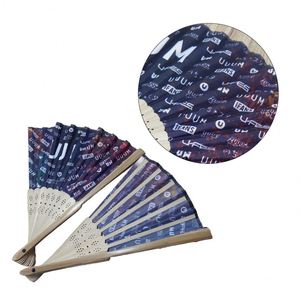 Éventail personnalisé QM avec logo imprimé, en tissu, bois, bambou, papier, pliable, pour mariage - Product Image 6