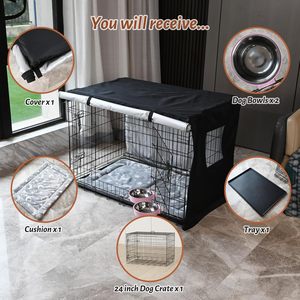 Mudah dirakit portabel 24x17x19 inci ramah lingkungan bernapas kunci pengaman dapat dilipat pintu ganda baja kandang anjing rumah kandang hewan peliharaan - Product Image 5