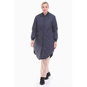 Abrigo Acolchado Vetre Azul Marino con Cuello y Puños Acanalados para Mujer, Ropa Exterior al por Mayor, Moda Modesta, Estilo Casual, Uso Diario, Cálido - Product Image 1