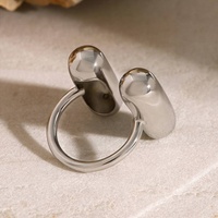 Nouvelle bague ouverte ajustable en acier inoxydable plaqué or 18 carats, design simple, double capsule, pour femmes