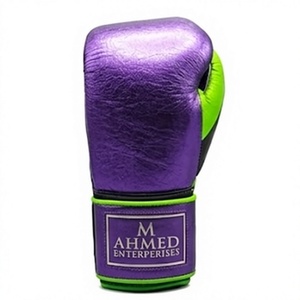 High Quality Purple Green Boxing Gloves PU Leather <b>Velcro</b> <b>Strap</b> MMA Training Sparring Gear - Product Image 5