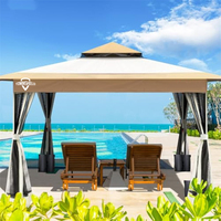 Gazebo pliable 3,6 m x 3,6 m avec parois en maille, tente de réception à double toit pour jardin avec poids de fixation et sac de transport, beige