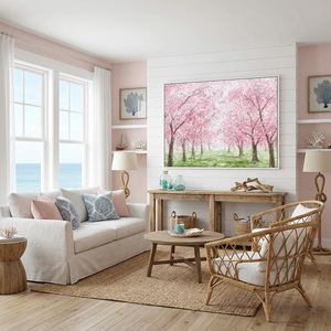 Peinture Forêt de Fleurs Roses Faite à la Main, Œuvre d'Art Texturée, Art Abstrait, Décoration Murale, Décoration Intérieure Grande Taille, Décoration Commerciale Moderne - Product Image 3