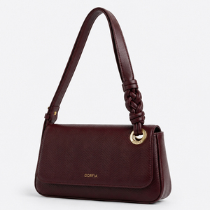 Sac à bandoulière en cuir PU pour femme, bordeaux, texture chevrons, avec rabat et poignée supérieure, sangle tressée, style bandoulière, sac de mode quotidien - Product Image 2