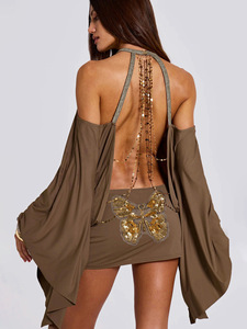 <span class=keywords><strong>Robe</strong></span> à manches chauve-souris ample et sexy de style américain avec un sens du design, <span class=keywords><strong>robe</strong></span> à col halter - Product Image 2