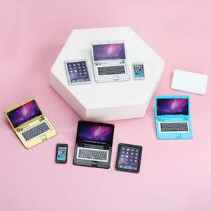 Набор из 3 игрушек для кукольного домика: миниатюрные мобильный телефон, планшет и ноутбук из цинкового сплава с лаковым покрытием, аксессуары для украшений - Product Image 2