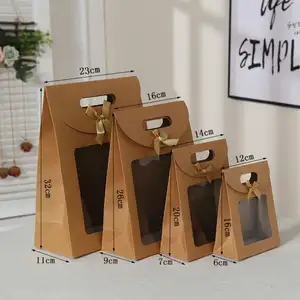 Benutzer definierte Weihnachts geschenk Wein Hochzeit Pvc Transparent Clear Window Kraft papier Verpackung Taschen für kleine Unternehmen