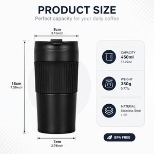Mug à café isotherme en acier inoxydable personnalisé de 450 ml, à double paroi, avec impression de logo - Product Image 3