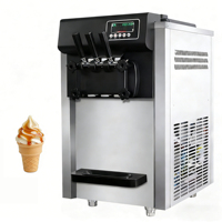 Machine à glace molle sur pied en acier inoxydable GEPU ICESO31, garantie 1 an, 3 saveurs, 2100W, 4 roues, R404A, simple