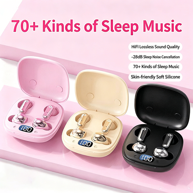 New Style Mini Invisible Sleep Wireless for 5.4 Earbuds Noise Cancelling IPX-4 Waterproof LED Anti Lost Find In-Ear