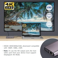 Hub USB C Tipe C Multifungsi 10 in 1, Tipe-C ke USB 3.0 HDMI VGA RJ45 Lan SD TF Audio USB Multiport Adapter Dock Station