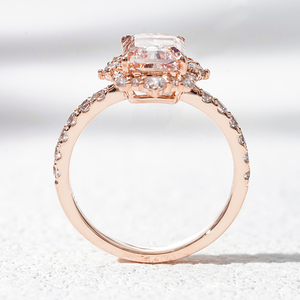 Starsgem 10K Rose Gold Pink Radiant Cut Pink Lab Diamond <b>Ring</b> With Halo Side Stones Women's Jewelry - Product Image 6