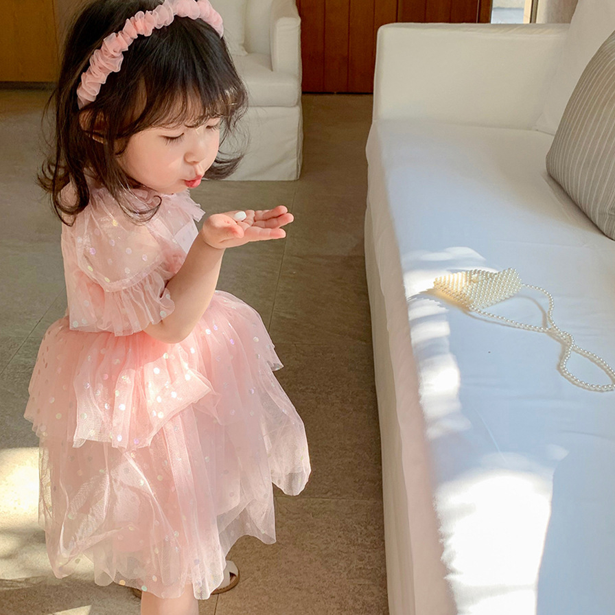 Girls Skirt Floral Sleeve Dress Princess Skirt Summer Yellow Dress New Kids Dress