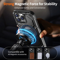 Coque Téléphone Robuste 2-en-1 en TPU PC avec Support Anneau Métallique Magnétique Béquille pour Protection Premium Compatible iPhone 14 16 Pro Max