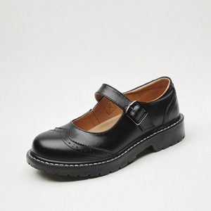 Chaussures plates Mary Jane en cuir véritable noir pour femmes, bout rond, avec boucle, chaussures plates décontractées pour l'école et le travail - Product Image 2